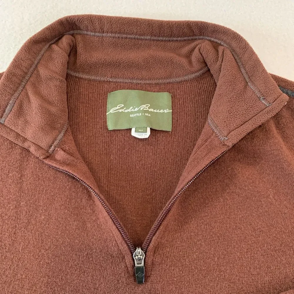 Eddie Bauer XLT BURGUNDY 1/4 Zip Mens‎ Long Sleeve Pullover EXCELLENT FAST Ship